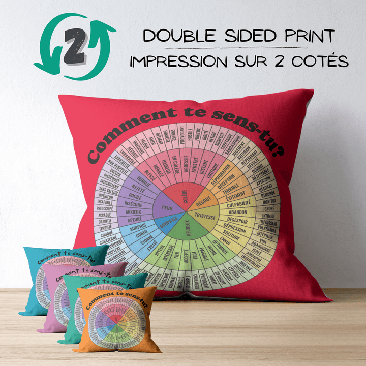 Emotion Wheel Custom Cushion Cover for Kids, Teens & Adults, DBT & CBT Tool, Emotional Support Gifts best pillow covers red