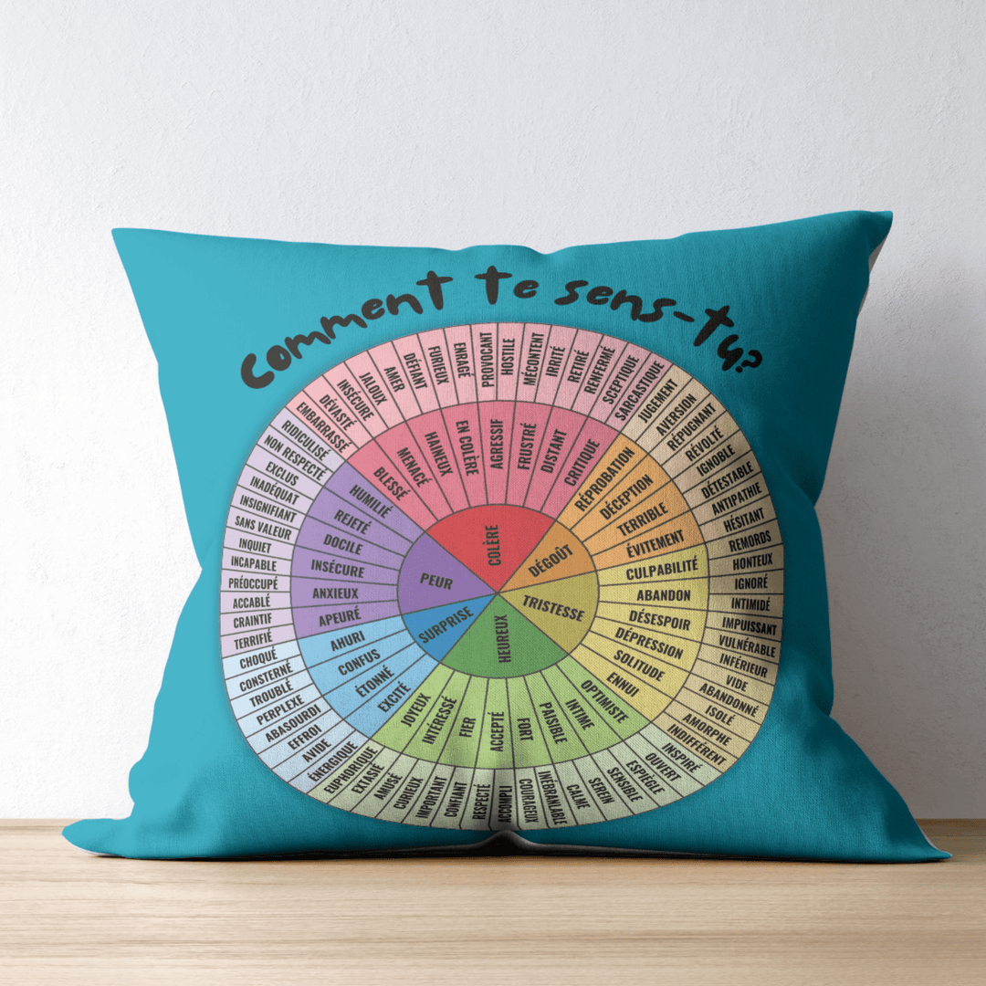 Emotion Wheel Custom Cushion Cover for Kids, Teens & Adults, DBT & CBT Tool, Emotional Support Gifts best pillow covers blue