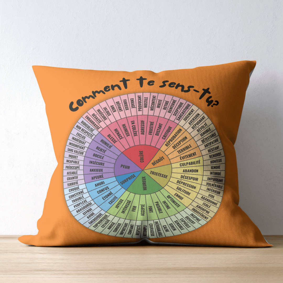 Emotion Wheel Custom Cushion Cover for Kids, Teens & Adults, DBT CBT Tool, Emotional Support Gifts best pillow covers orange