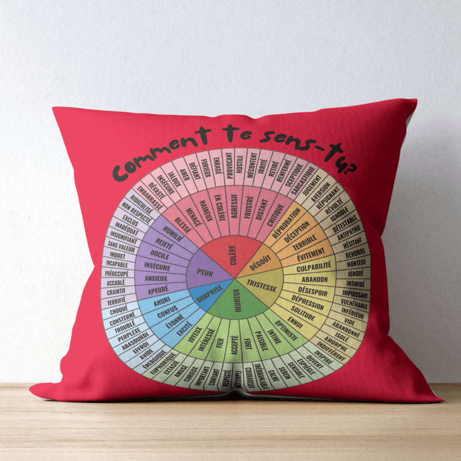 Emotion Wheel Custom Cushion Cover for Kids, Teens & Adults, DBT & CBT Tool, Emotional Support Gifts best pillow covers red