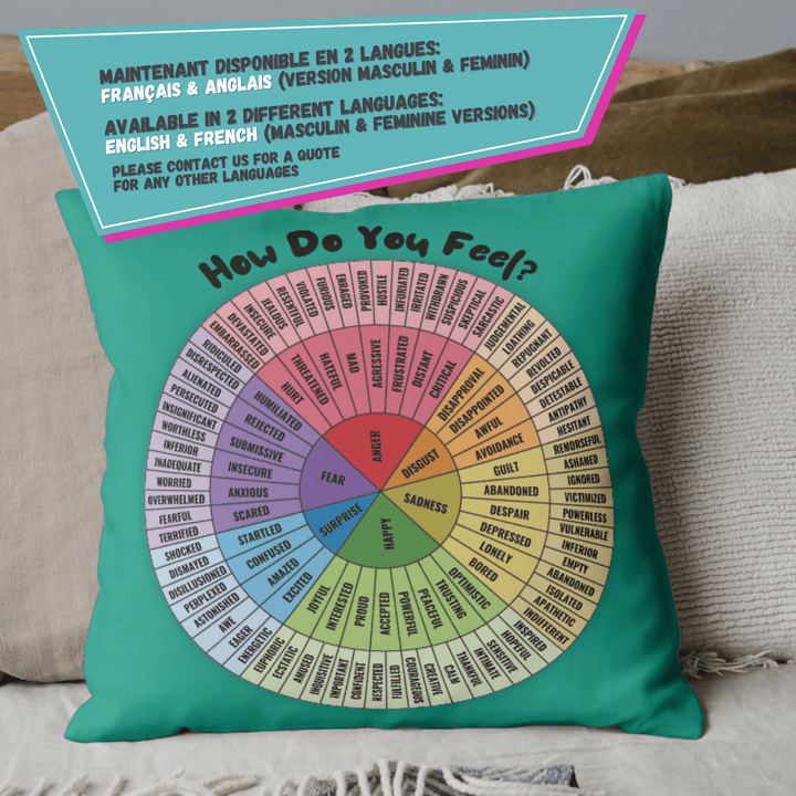 Emotion Wheel Custom Cushion Cover for Kids, Teens Adults DBT CBT Tool, Emotional Support Gifts best pillow covers turquoise