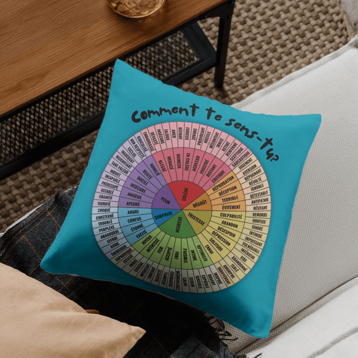Emotion Wheel Custom Cushion Cover for Kids, Teens & Adults, DBT & CBT Tool, Emotional Support Gifts best pillow covers blue