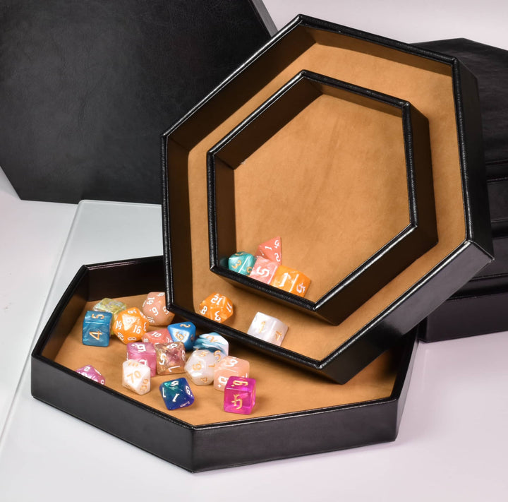 2 in 1 D&D Dice Tray & Dice Box Dice Case With Lid Hexagon Dice Rolling Tray & Dice Holder Velvet & PU Leather - Madee's Boutique Madee's Boutique DS d & d d and d