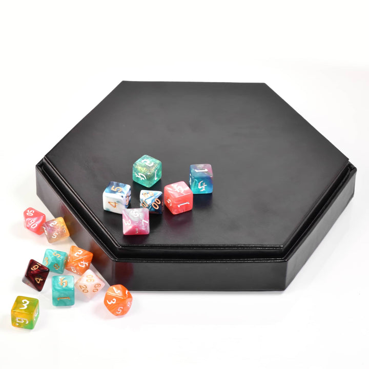 2 in 1 D&D Dice Tray & Dice Box Dice Case With Lid Hexagon Dice Rolling Tray & Dice Holder Velvet & PU Leather - Madee's Boutique Madee's Boutique DS d & d d and d