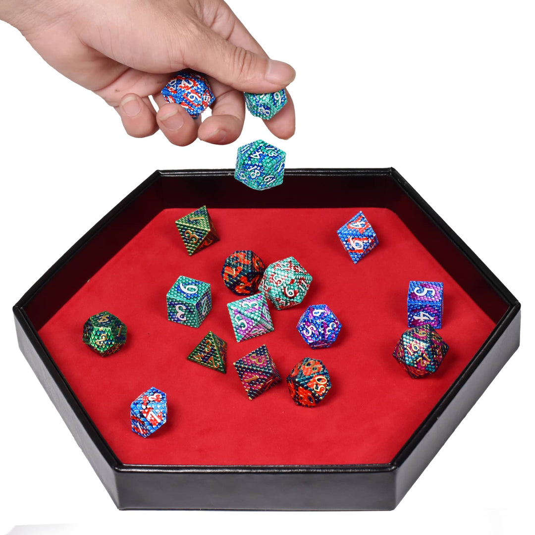 2 in 1 D&D Dice Tray & Dice Box Dice Case With Lid Hexagon Dice Rolling Tray & Dice Holder Velvet & PU Leather - Madee's Boutique Madee's Boutique DS d & d d and d