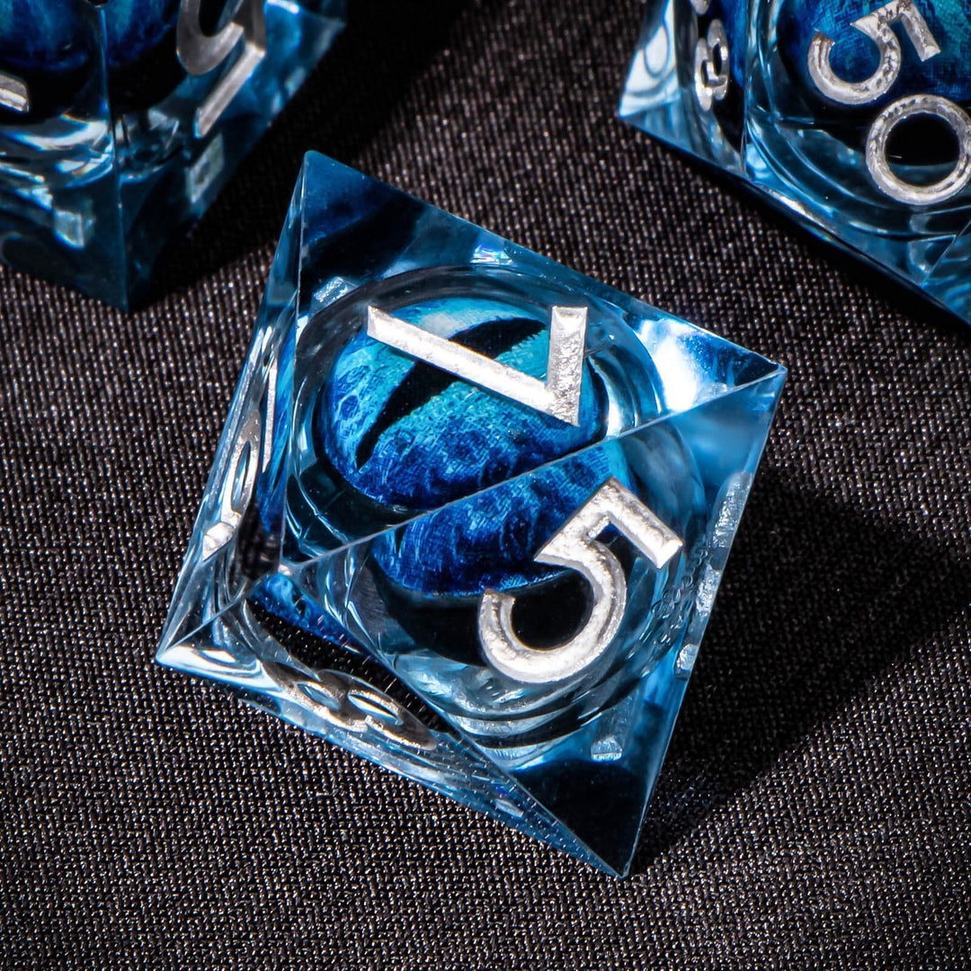 7pc DnD Dice Set Dragon Eye Liquid Core Resin Sharp Edge Dice Set, Dungeons and Dragons Dice Rolling D20 D12 D10 D8 D6 DandD Dice Collection - Madee's Boutique Madee's Boutique DS 10 sided dice 100 sided dice