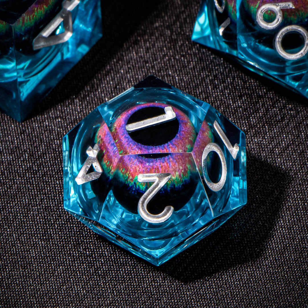 7pc DnD Dice Set Dragon Eye Liquid Core Resin Sharp Edge Dice Set, Dungeons and Dragons Dice Rolling D20 D12 D10 D8 D6 DandD Dice Collection - Madee's Boutique Madee's Boutique DS 10 sided dice 100 sided dice