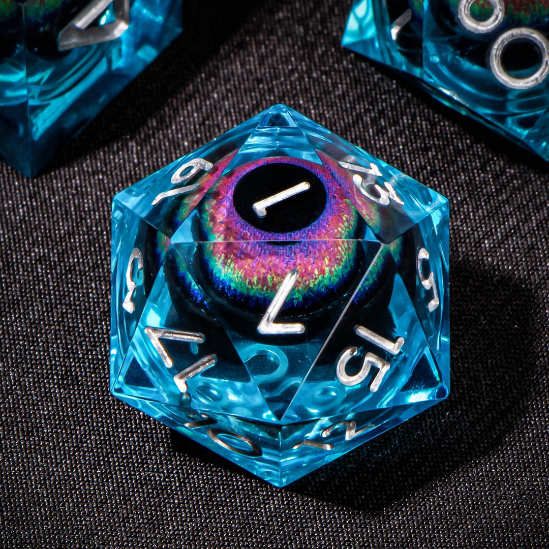 7pc DnD Dice Set Dragon Eye Liquid Core Resin Sharp Edge Dice Set, Dungeons and Dragons Dice Rolling D20 D12 D10 D8 D6 DandD Dice Collection - Madee's Boutique Madee's Boutique DS 10 sided dice 100 sided dice