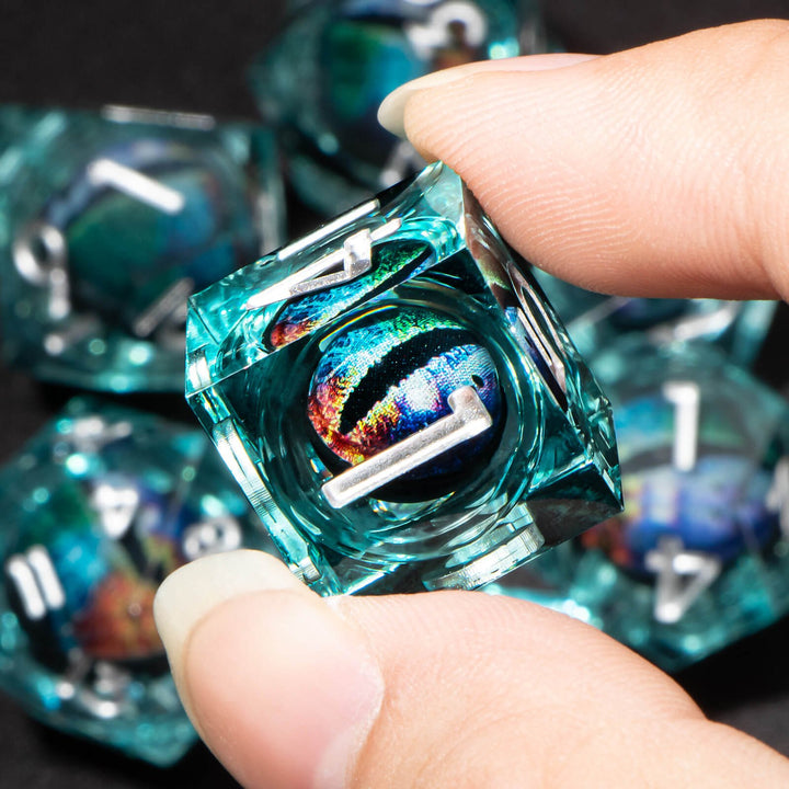 7pc DnD Dice Set Dragon Eye Liquid Core Resin Sharp Edge Dice Set, Dungeons and Dragons Dice Rolling D20 D12 D10 D8 D6 DandD Dice Collection - Madee's Boutique Madee's Boutique DS 10 sided dice 100 sided dice