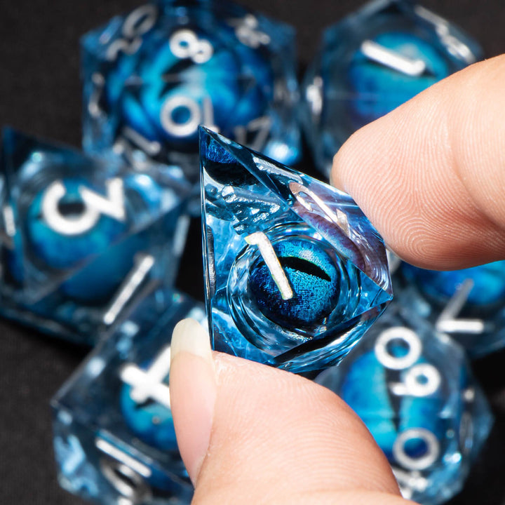 7pc DnD Dice Set Dragon Eye Liquid Core Resin Sharp Edge Dice Set, Dungeons and Dragons Dice Rolling D20 D12 D10 D8 D6 DandD Dice Collection - Madee's Boutique Madee's Boutique DS 10 sided dice 100 sided dice