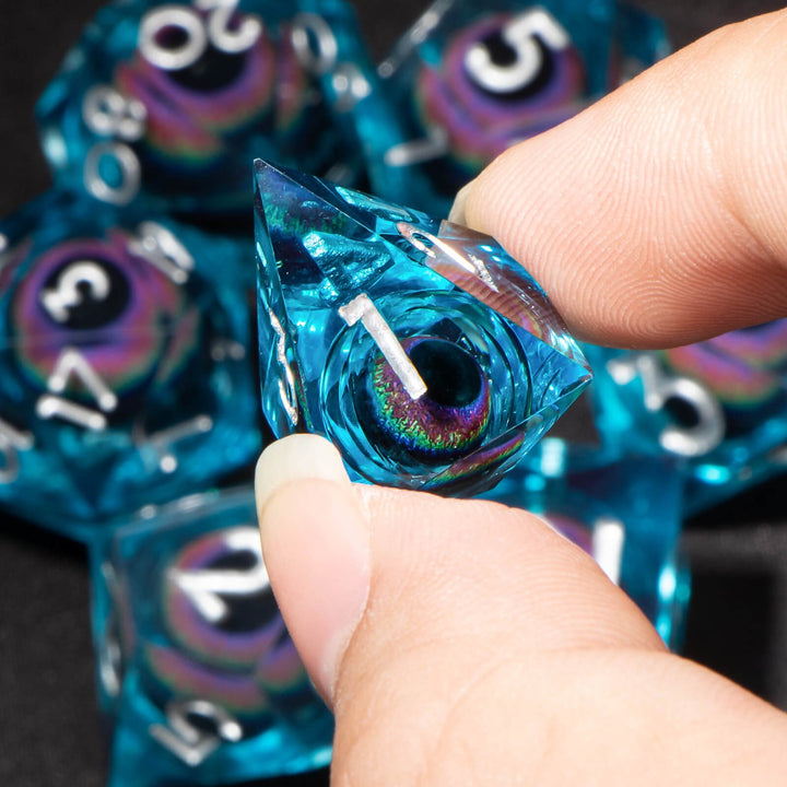 7pc DnD Dice Set Dragon Eye Liquid Core Resin Sharp Edge Dice Set, Dungeons and Dragons Dice Rolling D20 D12 D10 D8 D6 DandD Dice Collection - Madee's Boutique Madee's Boutique DS 10 sided dice 100 sided dice