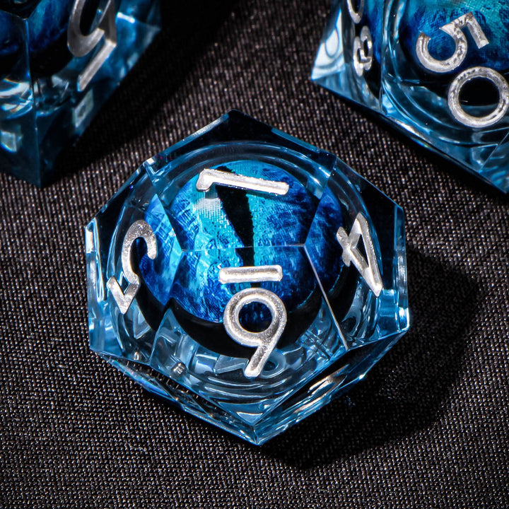 7pc DnD Dice Set Dragon Eye Liquid Core Resin Sharp Edge Dice Set, Dungeons and Dragons Dice Rolling D20 D12 D10 D8 D6 DandD Dice Collection - Madee's Boutique Madee's Boutique DS 10 sided dice 100 sided dice