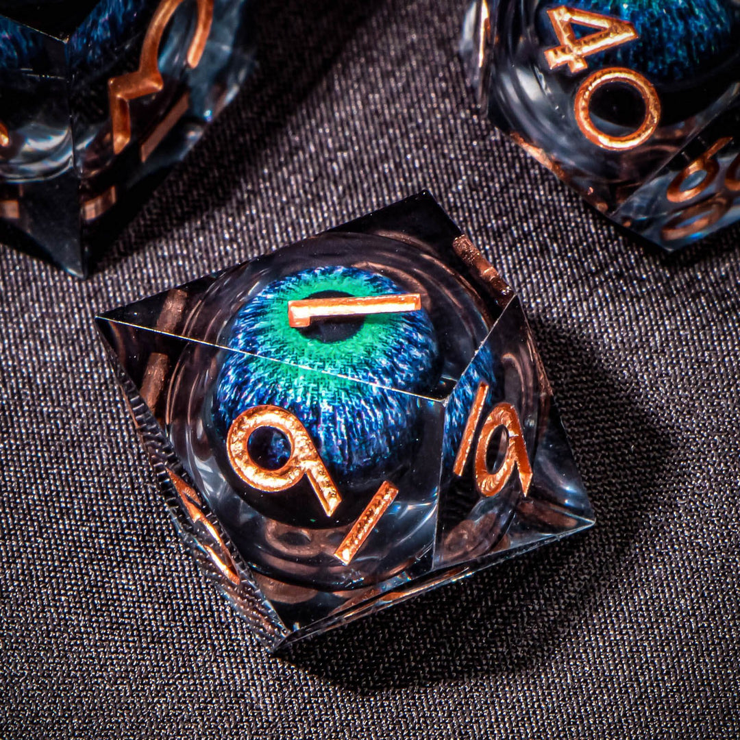 7pc DnD Dice Set Dragon Eye Liquid Core Resin Sharp Edge Dice Set, Dungeons and Dragons Dice Rolling D20 D12 D10 D8 D6 DandD Dice Collection - Madee's Boutique Madee's Boutique DS 10 sided dice 100 sided dice