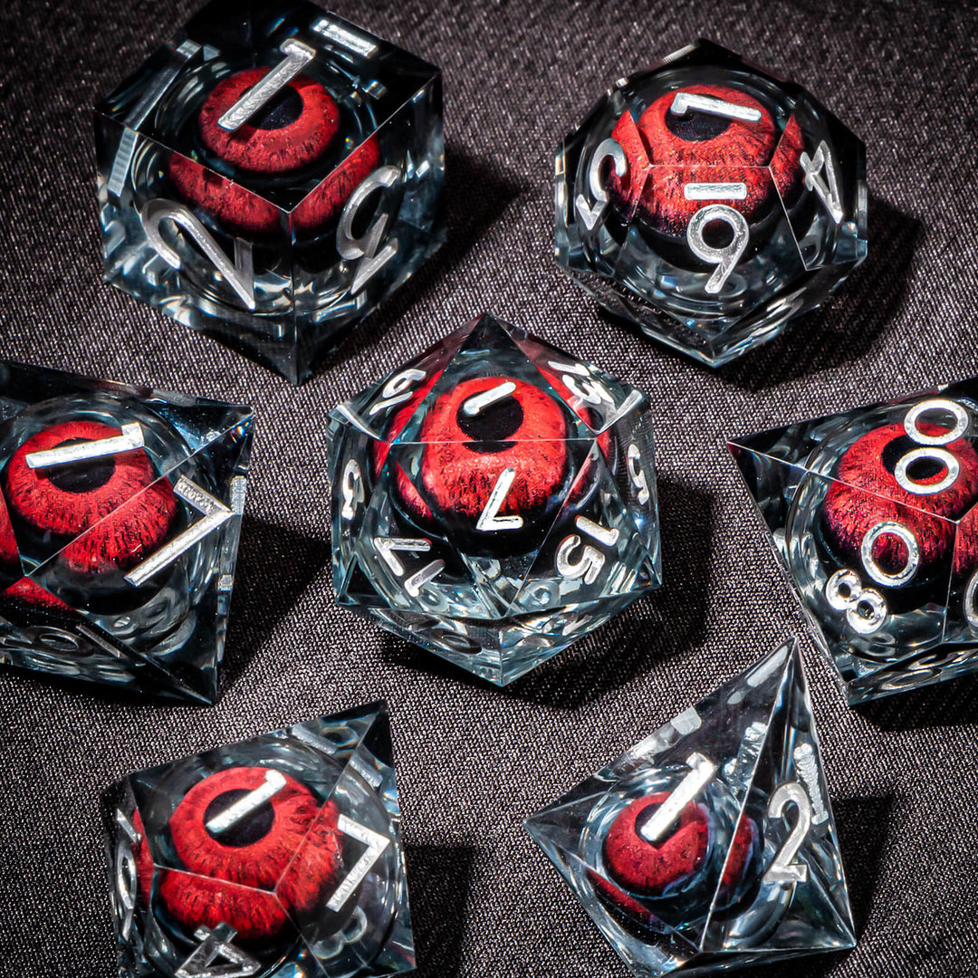 7pc DnD Dice Set Dragon Eye Liquid Core Resin Sharp Edge Dice Set, Dungeons and Dragons Dice Rolling D20 D12 D10 D8 D6 DandD Dice Collection - Madee's Boutique Madee's Boutique DS 10 sided dice 100 sided dice