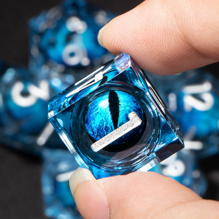 7pc DnD Dice Set Dragon Eye Liquid Core Resin Sharp Edge Dice Set, Dungeons and Dragons Dice Rolling D20 D12 D10 D8 D6 DandD Dice Collection - Madee's Boutique Madee's Boutique DS 10 sided dice 100 sided dice