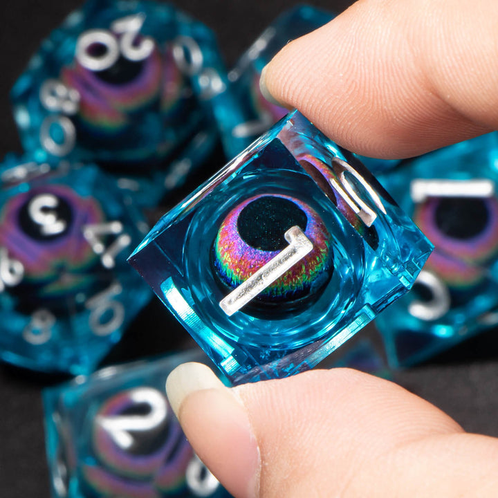 7pc DnD Dice Set Dragon Eye Liquid Core Resin Sharp Edge Dice Set, Dungeons and Dragons Dice Rolling D20 D12 D10 D8 D6 DandD Dice Collection - Madee's Boutique Madee's Boutique DS 10 sided dice 100 sided dice