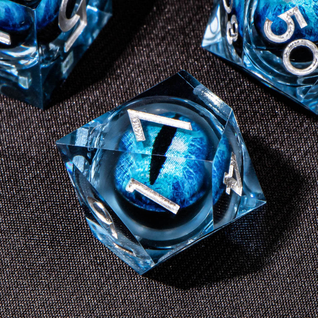 7pc DnD Dice Set Dragon Eye Liquid Core Resin Sharp Edge Dice Set, Dungeons and Dragons Dice Rolling D20 D12 D10 D8 D6 DandD Dice Collection - Madee's Boutique Madee's Boutique DS 10 sided dice 100 sided dice