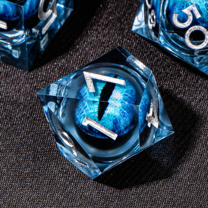 7pc DnD Dice Set Dragon Eye Liquid Core Resin Sharp Edge Dice Set, Dungeons and Dragons Dice Rolling D20 D12 D10 D8 D6 DandD Dice Collection - Madee's Boutique Madee's Boutique DS 10 sided dice 100 sided dice