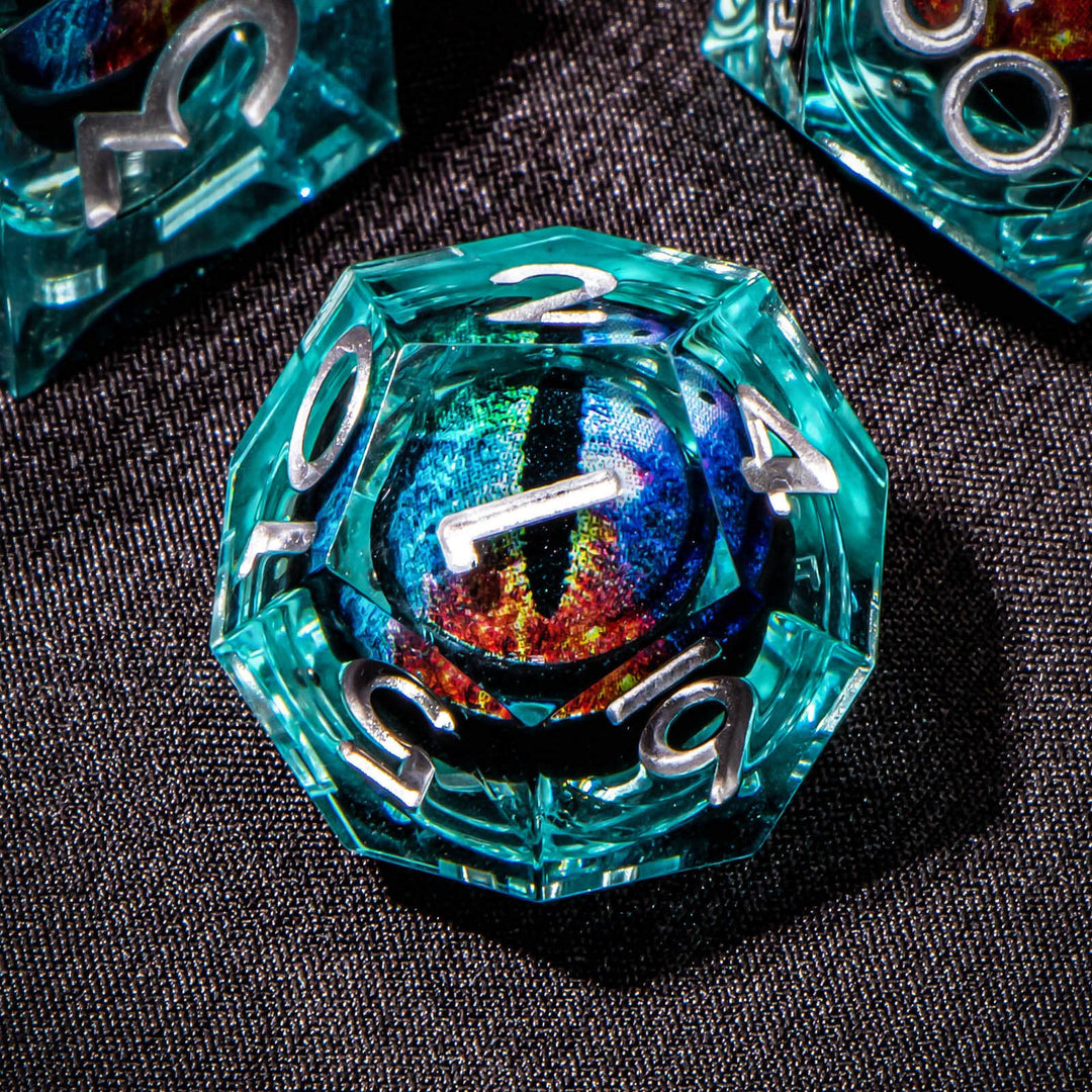 7pc DnD Dice Set Dragon Eye Liquid Core Resin Sharp Edge Dice Set, Dungeons and Dragons Dice Rolling D20 D12 D10 D8 D6 DandD Dice Collection - Madee's Boutique Madee's Boutique DS 10 sided dice 100 sided dice