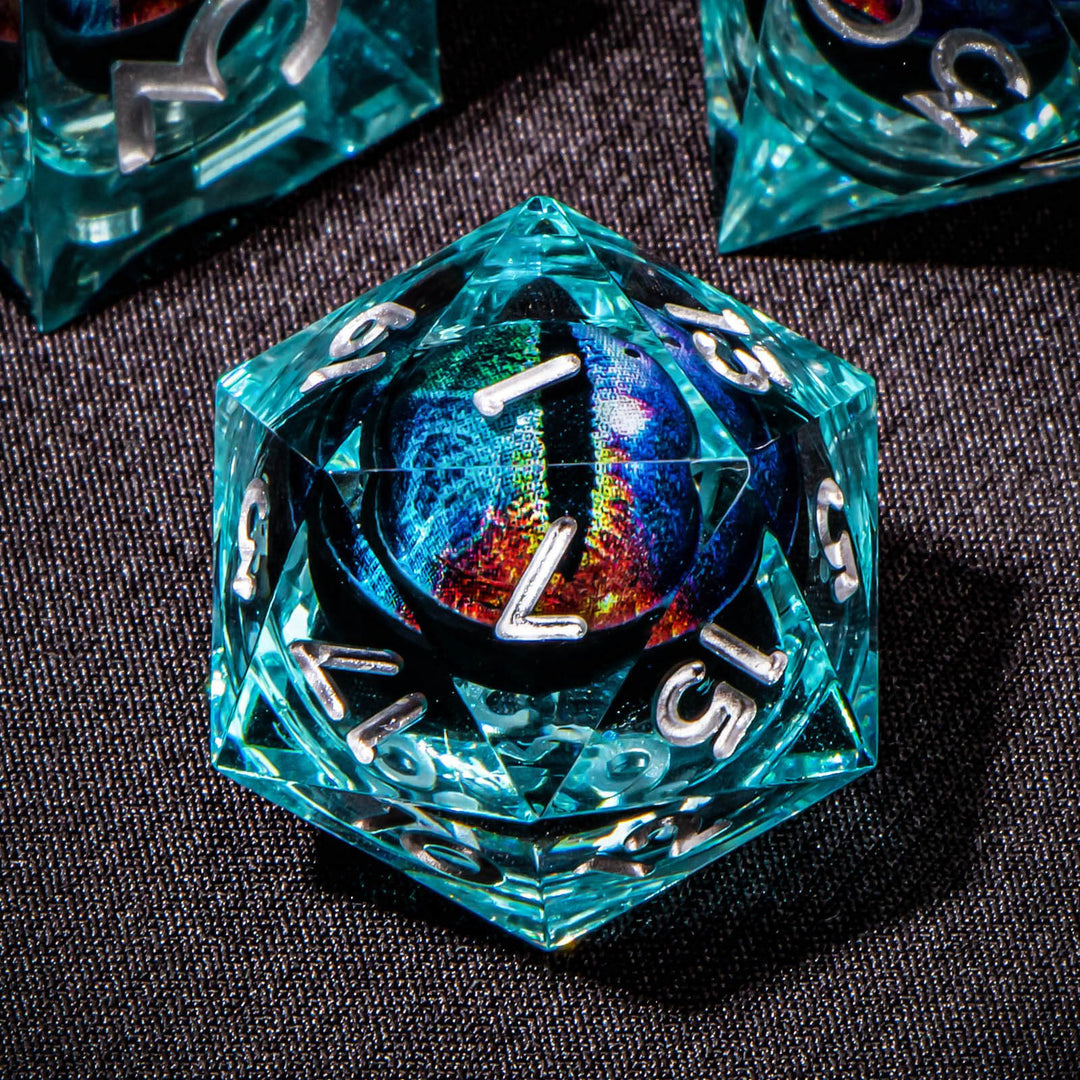 7pc DnD Dice Set Dragon Eye Liquid Core Resin Sharp Edge Dice Set, Dungeons and Dragons Dice Rolling D20 D12 D10 D8 D6 DandD Dice Collection - Madee's Boutique Madee's Boutique DS 10 sided dice 100 sided dice