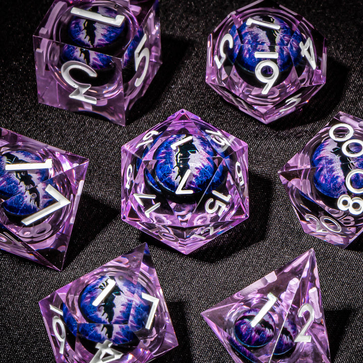7pc DnD Dice Set Dragon Eye Liquid Core Resin Sharp Edge Dice Set, Dungeons and Dragons Dice Rolling D20 D12 D10 D8 D6 DandD Dice Collection - Madee's Boutique Madee's Boutique DS 10 sided dice 100 sided dice
