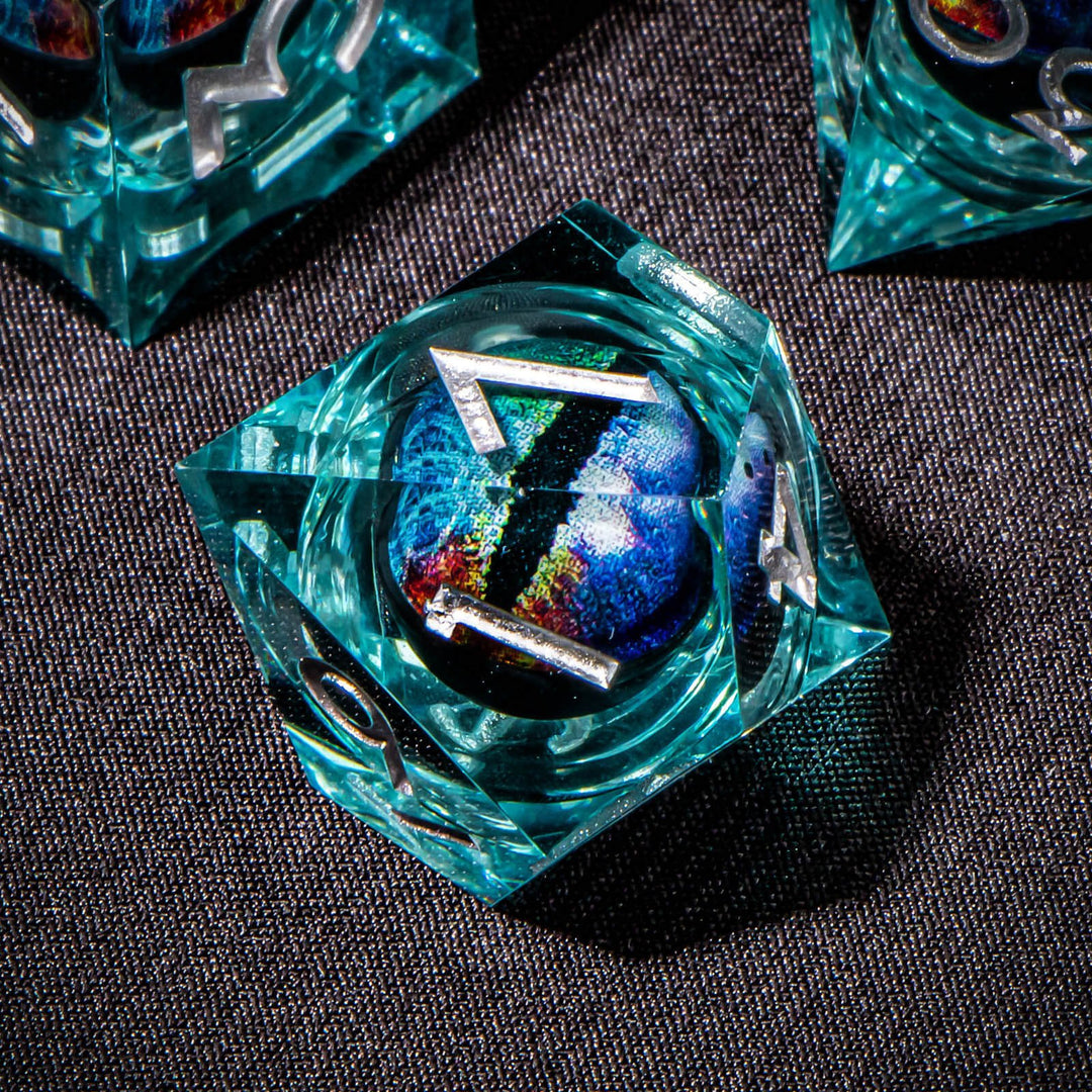 7pc DnD Dice Set Dragon Eye Liquid Core Resin Sharp Edge Dice Set, Dungeons and Dragons Dice Rolling D20 D12 D10 D8 D6 DandD Dice Collection - Madee's Boutique Madee's Boutique DS 10 sided dice 100 sided dice