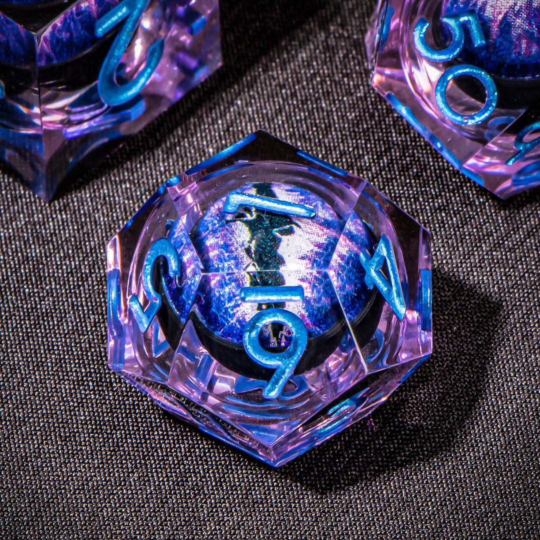 7pc DnD Dice Set Dragon Eye Liquid Core Resin Sharp Edge Dice Set, Dungeons and Dragons Dice Rolling D20 D12 D10 D8 D6 DandD Dice Collection - Madee's Boutique Madee's Boutique DS 10 sided dice 100 sided dice