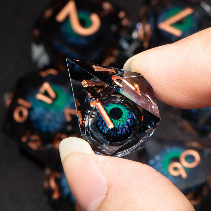 7pc DnD Dice Set Dragon Eye Liquid Core Resin Sharp Edge Dice Set, Dungeons and Dragons Dice Rolling D20 D12 D10 D8 D6 DandD Dice Collection - Madee's Boutique Madee's Boutique DS 10 sided dice 100 sided dice