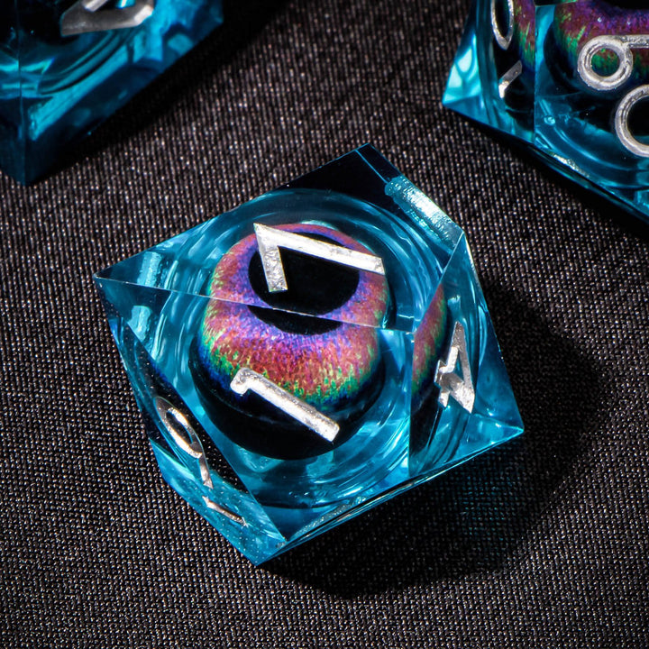 7pc DnD Dice Set Dragon Eye Liquid Core Resin Sharp Edge Dice Set, Dungeons and Dragons Dice Rolling D20 D12 D10 D8 D6 DandD Dice Collection - Madee's Boutique Madee's Boutique DS 10 sided dice 100 sided dice
