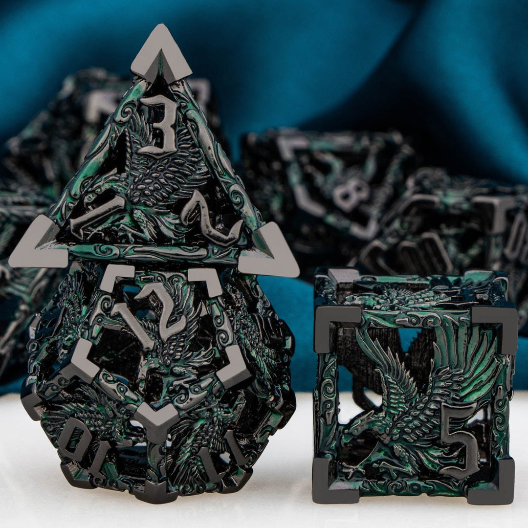 7pc DND Metal Dragon Hollow Dice Set D and D Role Playing Dice Dungeon and Dragon Metal D&D Dice 6 Sided Polyhedral Dice D20 D12 D10 D8 D6 - Madee's Boutique Madee's Boutique DS 10 sided dice 100 sided dice