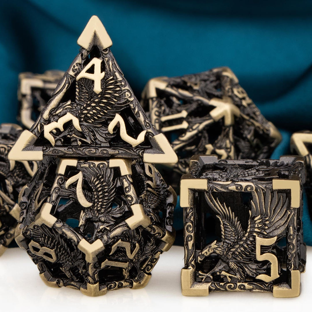 7pc DND Metal Dragon Hollow Dice Set D and D Role Playing Dice Dungeon and Dragon Metal D&D Dice 6 Sided Polyhedral Dice D20 D12 D10 D8 D6 - Madee's Boutique Madee's Boutique DS 10 sided dice 100 sided dice