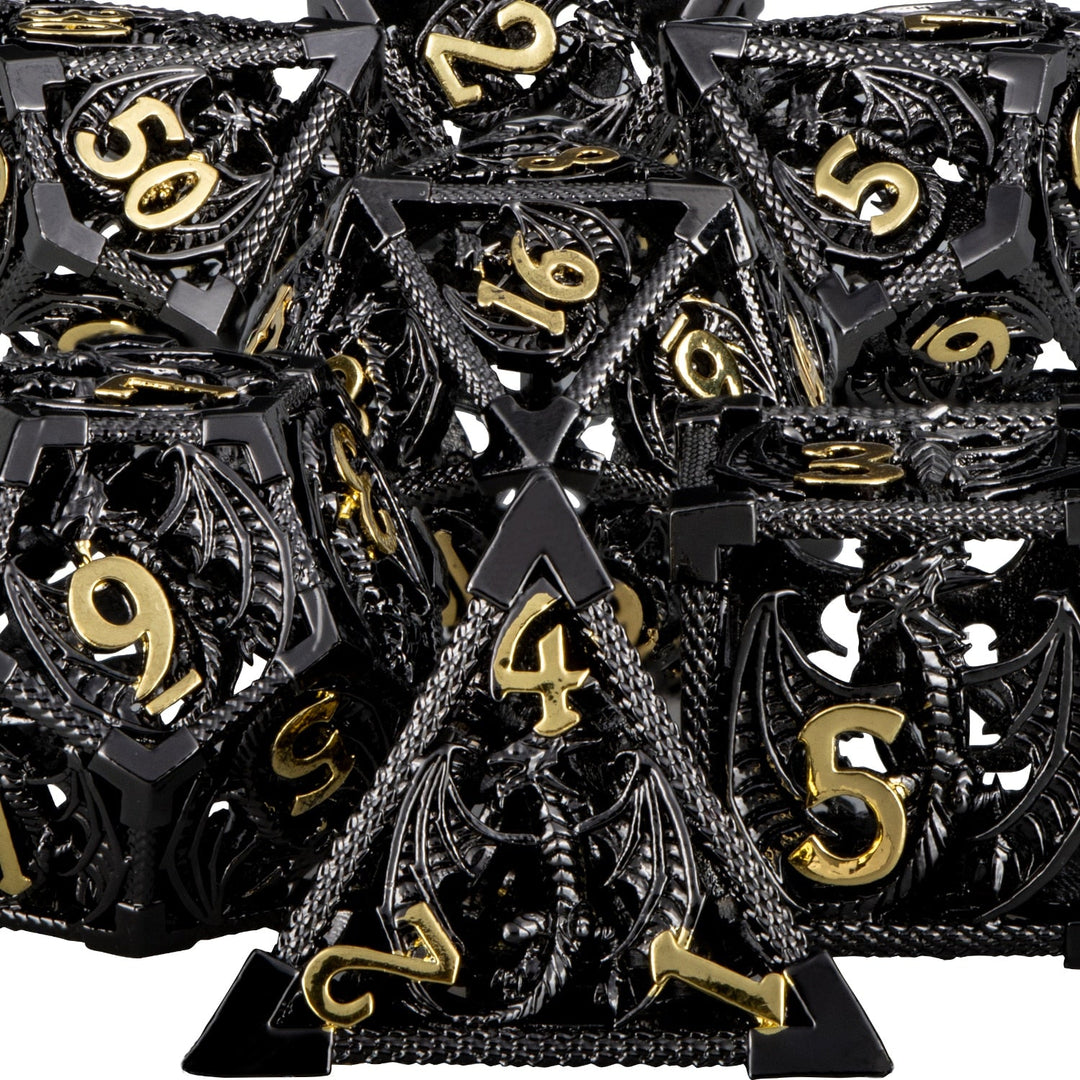 7pc DND Metal Dragon Hollow Dice Set D and D Role Playing Dice Dungeon and Dragon Metal D&D Dice 6 Sided Polyhedral Dice D20 D12 D10 D8 D6 - Madee's Boutique Madee's Boutique DS 10 sided dice 100 sided dice