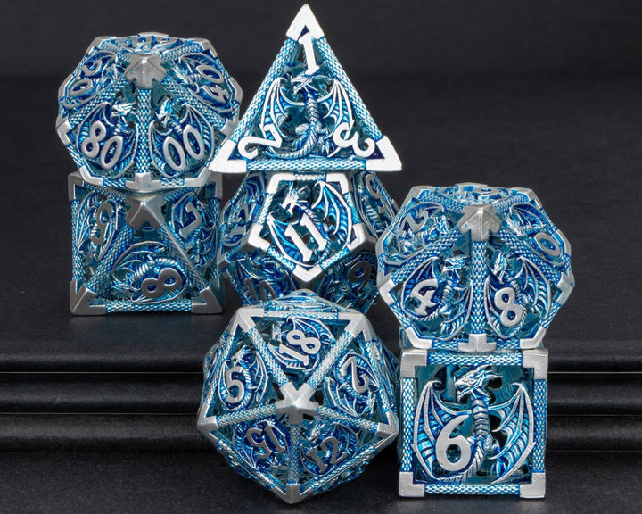 7pc DND Metal Dragon Hollow Dice Set D and D Role Playing Dice Dungeon and Dragon Metal D&D Dice 6 Sided Polyhedral Dice D20 D12 D10 D8 D6 - Madee's Boutique Madee's Boutique DS 10 sided dice 100 sided dice