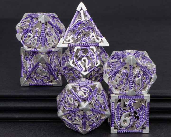 7pc DND Metal Dragon Hollow Dice Set D and D Role Playing Dice Dungeon and Dragon Metal D&D Dice 6 Sided Polyhedral Dice D20 D12 D10 D8 D6 - Madee's Boutique Madee's Boutique DS 10 sided dice 100 sided dice