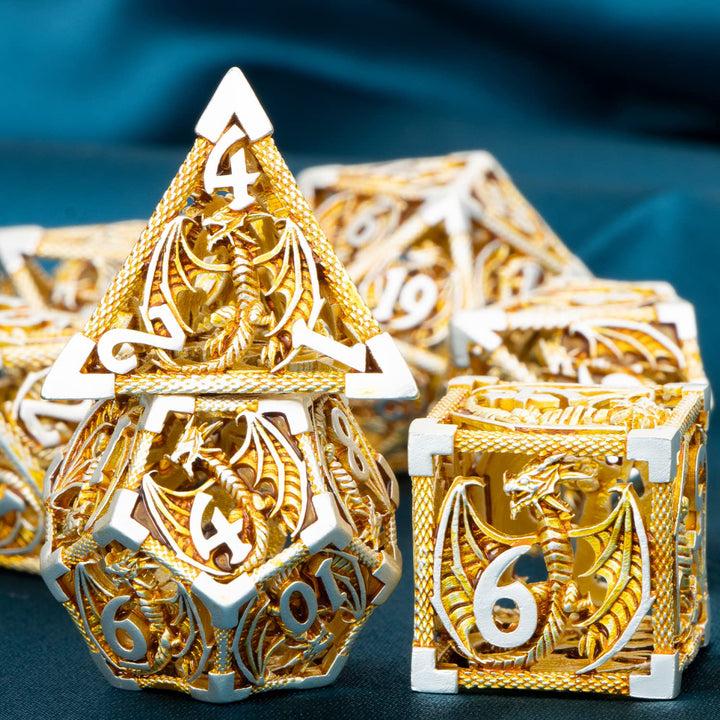 7pc DND Metal Dragon Hollow Dice Set D and D Role Playing Dice Dungeon and Dragon Metal D&D Dice 6 Sided Polyhedral Dice D20 D12 D10 D8 D6 - Madee's Boutique Madee's Boutique DS 10 sided dice 100 sided dice