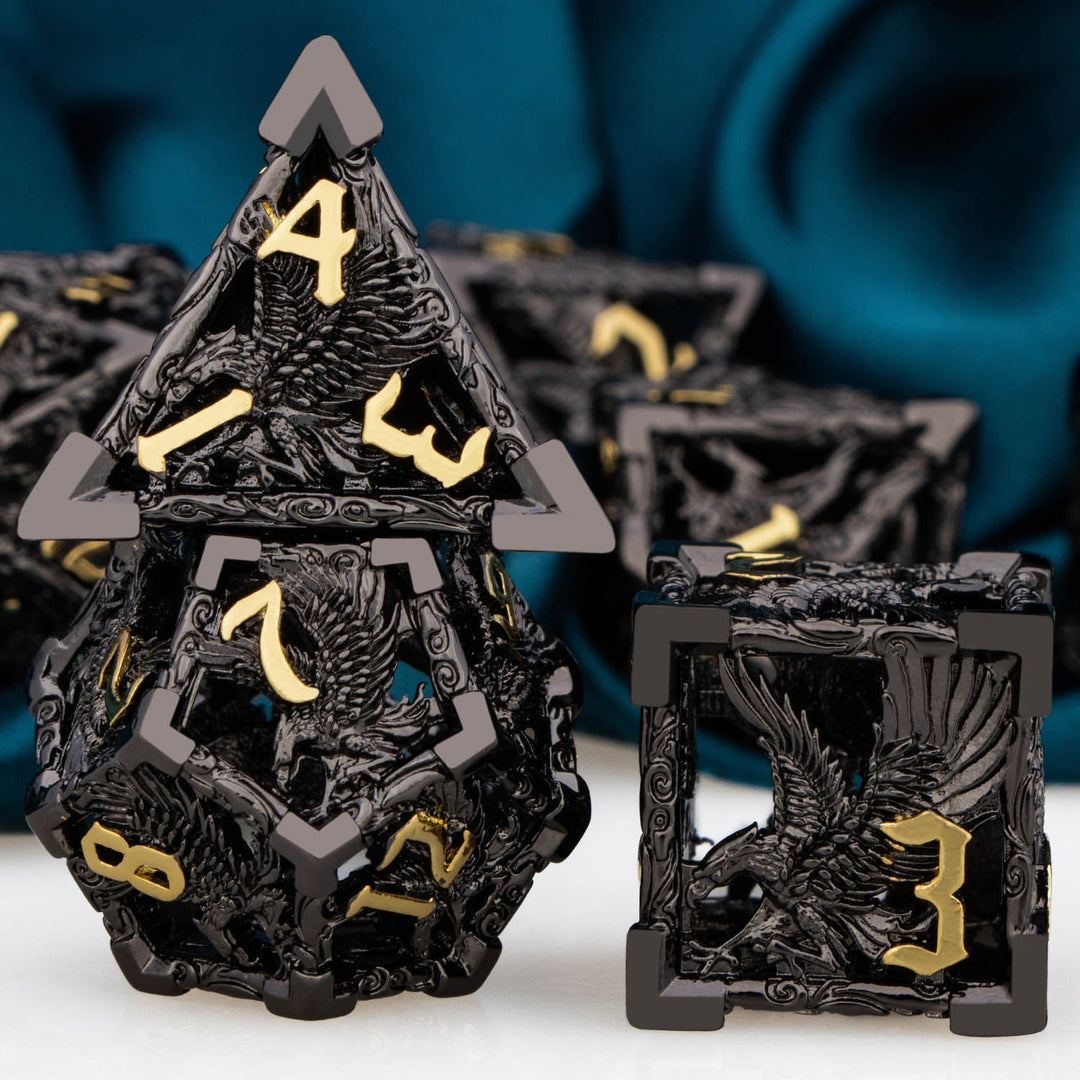 7pc DND Metal Dragon Hollow Dice Set D and D Role Playing Dice Dungeon and Dragon Metal D&D Dice 6 Sided Polyhedral Dice D20 D12 D10 D8 D6 - Madee's Boutique Madee's Boutique DS 10 sided dice 100 sided dice