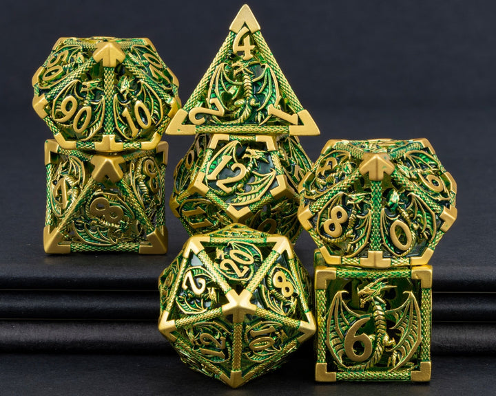 7pc DND Metal Dragon Hollow Dice Set D and D Role Playing Dice Dungeon and Dragon Metal D&D Dice 6 Sided Polyhedral Dice D20 D12 D10 D8 D6 - Madee's Boutique Madee's Boutique DS 10 sided dice 100 sided dice