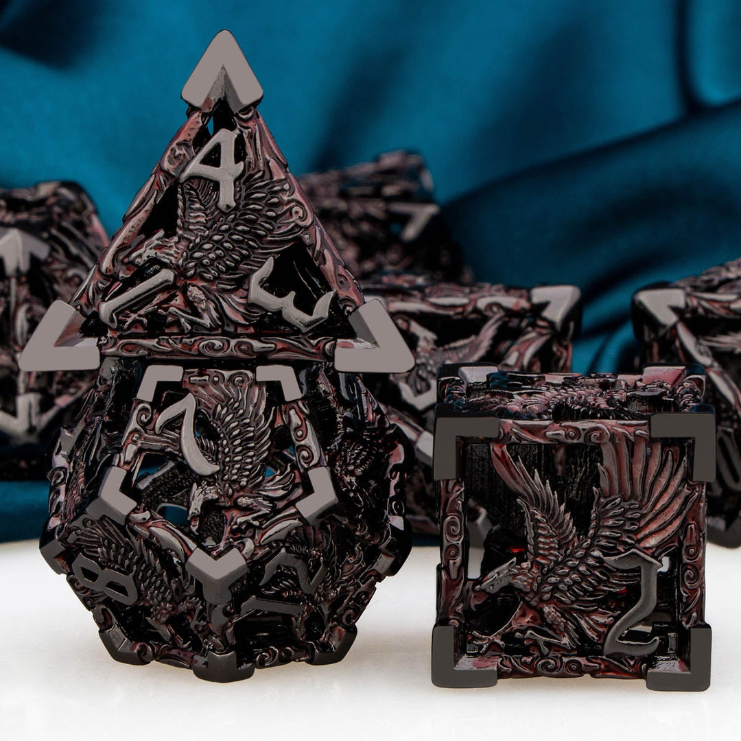 7pc DND Metal Dragon Hollow Dice Set D and D Role Playing Dice Dungeon and Dragon Metal D&D Dice 6 Sided Polyhedral Dice D20 D12 D10 D8 D6 - Madee's Boutique Madee's Boutique DS 10 sided dice 100 sided dice