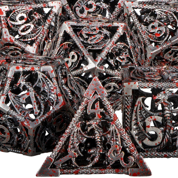 7pc DND Metal Dragon Hollow Dice Set D and D Role Playing Dice Dungeon and Dragon Metal D&D Dice 6 Sided Polyhedral Dice D20 D12 D10 D8 D6 - Madee's Boutique Madee's Boutique DS 10 sided dice 100 sided dice