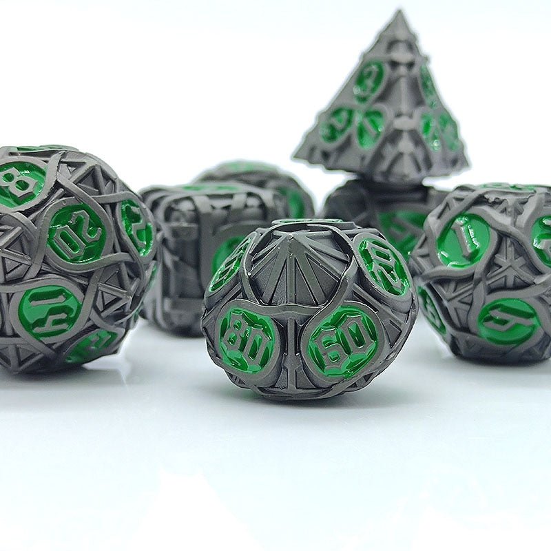 7pc Set DnD Brambles Metal Solid Dice Set D&D Polyhedral Metal Dice RPG Board Game Metal Dice D6 D8 D10 D12 D20 Dungeons and Dragons Metal Dice Collections - Madee's Boutique Madee's Boutique DS 10 sided dice 100 sided dice