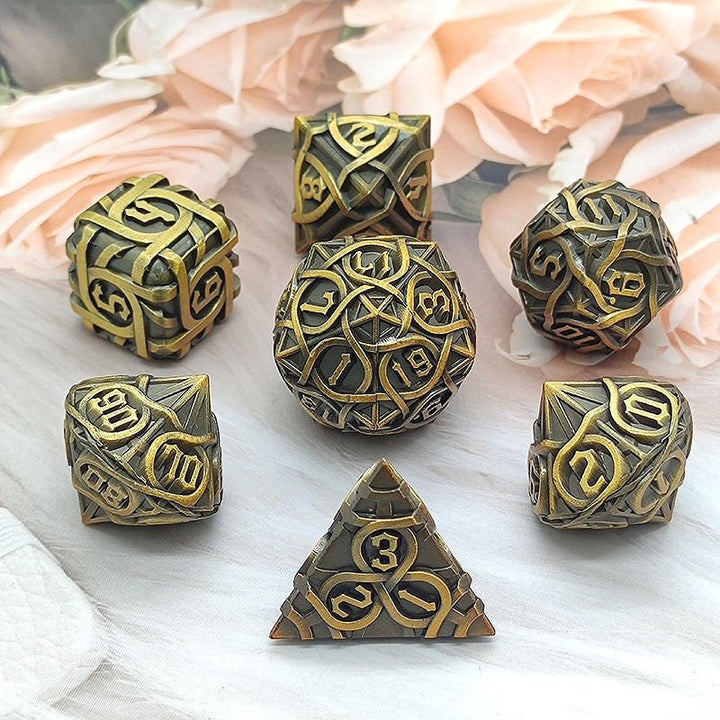 7pc Set DnD Brambles Metal Solid Dice Set D&D Polyhedral Metal Dice RPG Board Game Metal Dice D6 D8 D10 D12 D20 Dungeons and Dragons Metal Dice Collections - Madee's Boutique Madee's Boutique DS 10 sided dice 100 sided dice