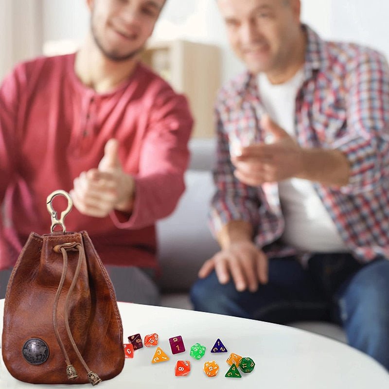 DnD Artificial Leather Dice Storage Bag Vintage Waist Bag Japanese Style Drawstring Pouch Coin Purse - Madee's Boutique Madee's Boutique DS 10 sided dice 100 sided dice12 sided diceA