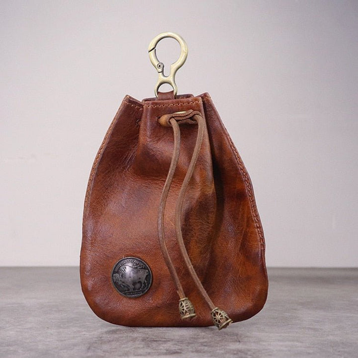 DnD Artificial Leather Dice Storage Bag Vintage Waist Bag Japanese Style Drawstring Pouch Coin Purse - Madee's Boutique Madee's Boutique DS 10 sided dice 100 sided dice12 sided dicebrown