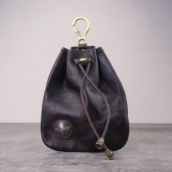 DnD Artificial Leather Dice Storage Bag Vintage Waist Bag Japanese Style Drawstring Pouch Coin Purse - Madee's Boutique Madee's Boutique DS 10 sided dice 100 sided dice12 sided dicedark brown