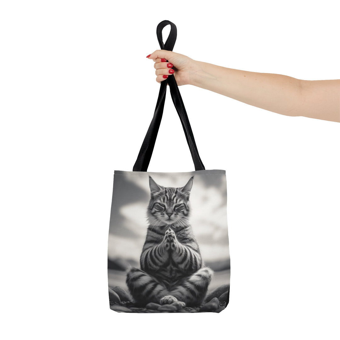 Cat Meditation Tote Bag Black and White Small Medium Large - Madee's Boutique Bags Printify Accessories aesthetic tote bag