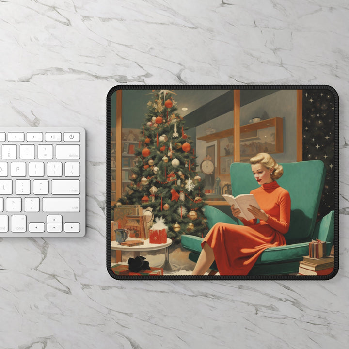 Christmas Mid Century Women Reading Book Mouse Pad MADEE'S EXCLUSIVES - Madee's Boutique Home Decor Printify Accessories aesthetic gift