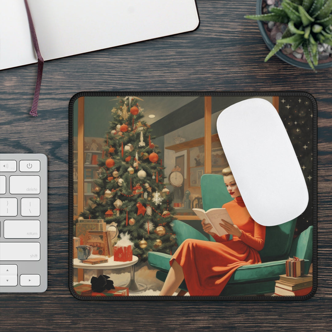 Christmas Mid Century Women Reading Book Mouse Pad MADEE'S EXCLUSIVES - Madee's Boutique Home Decor Printify Accessories aesthetic gift