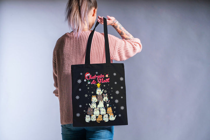 Christmas Tote Bag Chat-pin Noël - Madee's Boutique Bags Printify Accessories aesthetic bag