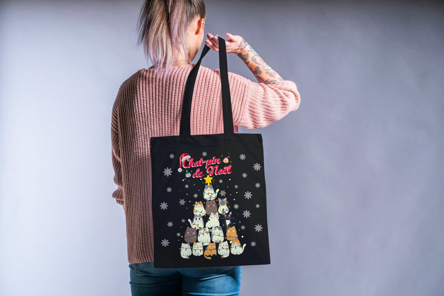 Christmas Tote Bag Chat-pin Noël - Madee's Boutique Bags Printify Accessories aesthetic bag