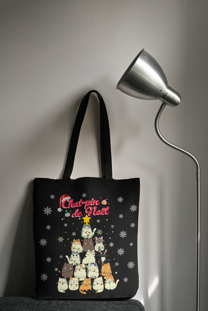 Christmas Tote Bag Chat-pin Noël - Madee's Boutique Bags Printify Accessories aesthetic bag